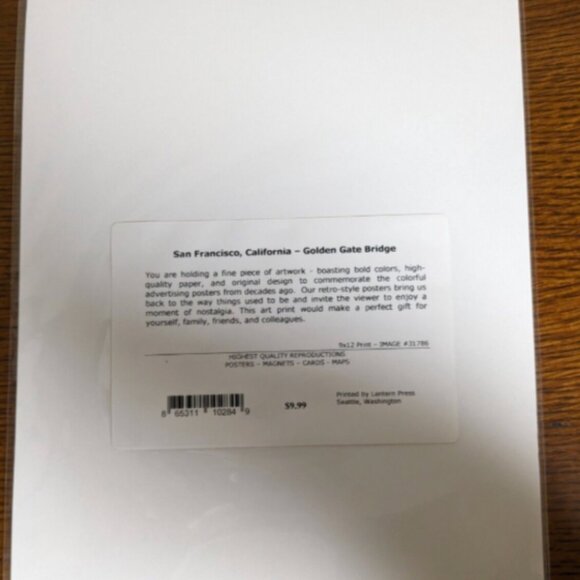 LANTERN PRESS Art Print San Francisco CA Golden Gate Bridge 9x12 Poster - Picture 2 of 4